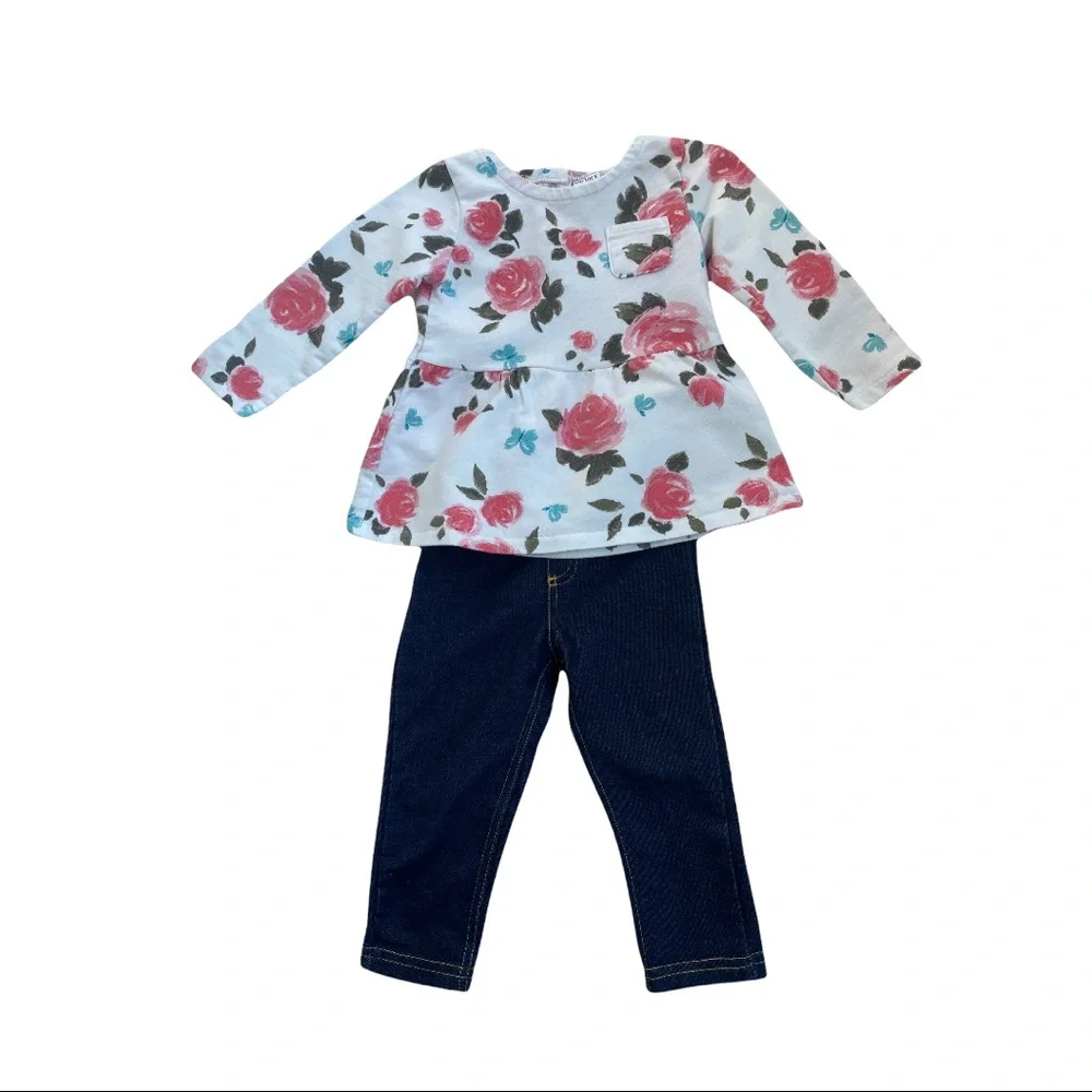 CARTER’S Little Girl Top with Diaper Cover and Floral Top LUCKY Leggings  18 mth - Picture 5 of 9